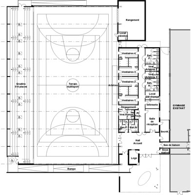 Plan de l'extension du gymnase Lespiat à Melun - Goudenege Architectes